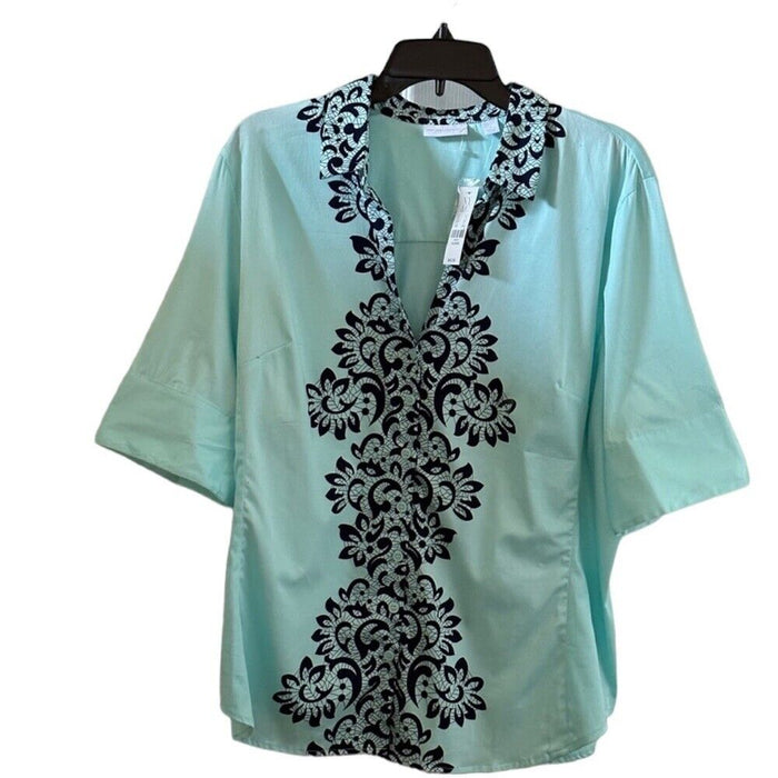 New York & Company Women’s Blouses Size XL Aqua Blue Half Sleeves Button Up